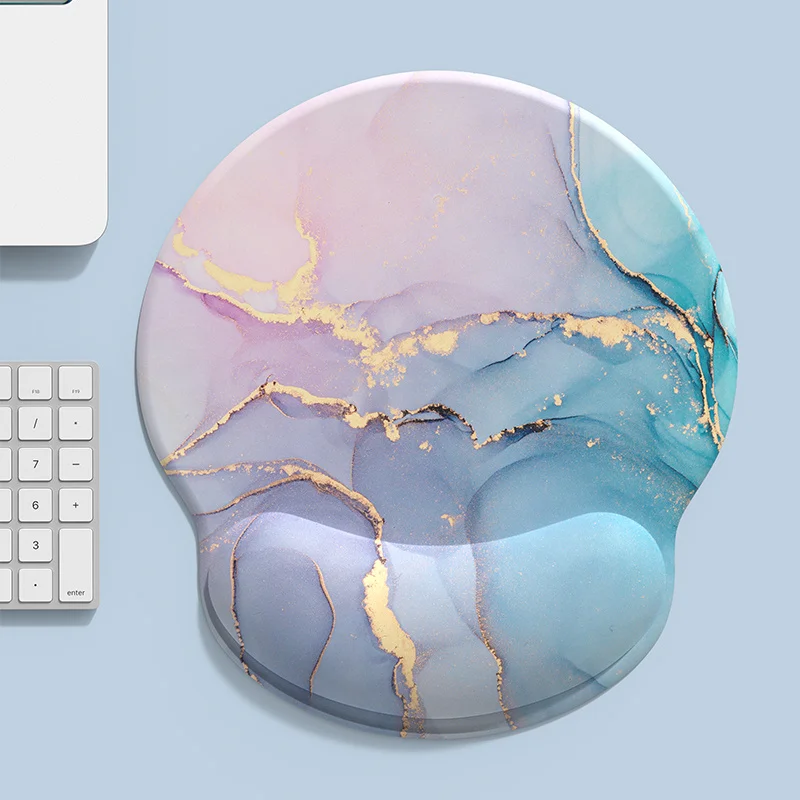 Powder Blue Gradient Marble Texture Round Wrist Rest Rubber Mouse Pad 5