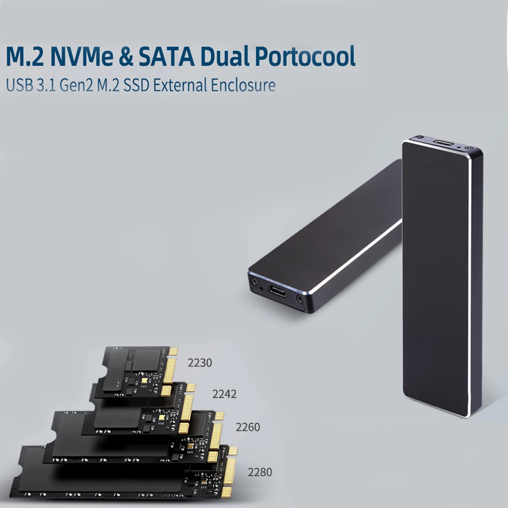 M.2 SSD NVMe Enclosure 10Gbps USB3.1 Gen2 for M.2 PCIe NVMe SATA SSD ...