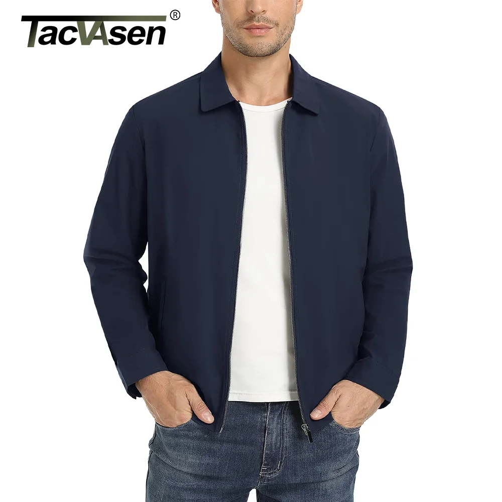 TACVASEN 경량 작업 재킷 남성 패션 튜닉 스타일 지퍼 포켓 폭격기 재킷 전체 지퍼 봄 가을 재킷 아웃웨어