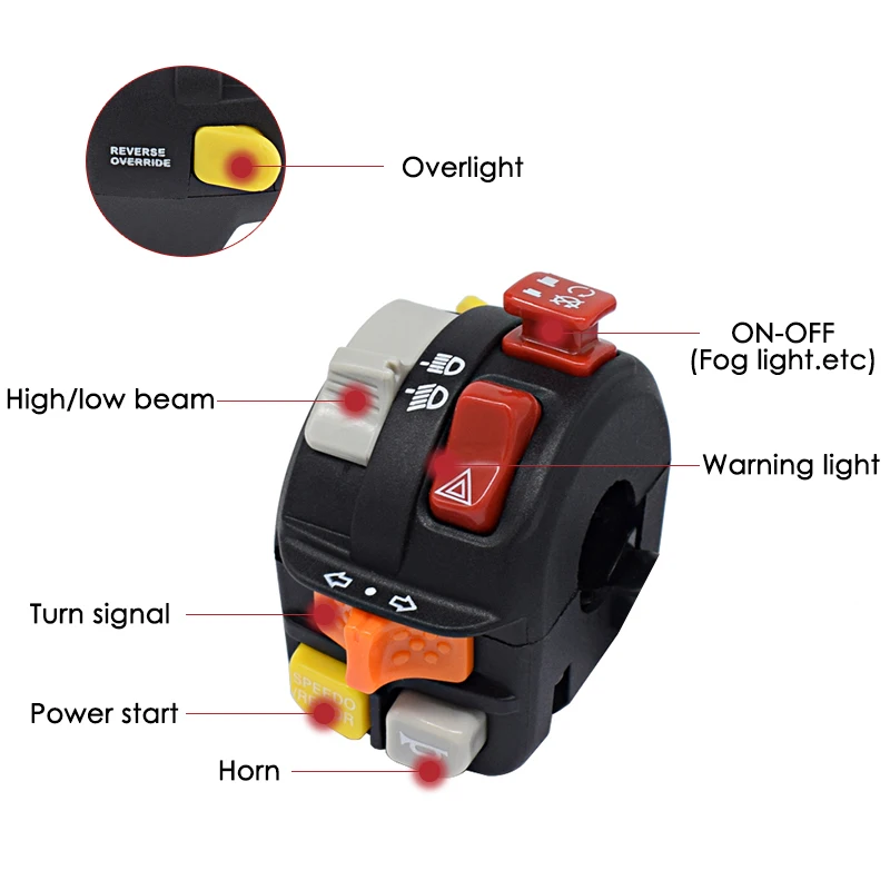 Spptty Commutateurs de montage sur guidon de moto 7/8 pouces avec signal de  virage de klaxon Commande de feu de croisement élevé, commutateur de guidon,  commutateur de commande de guidon 