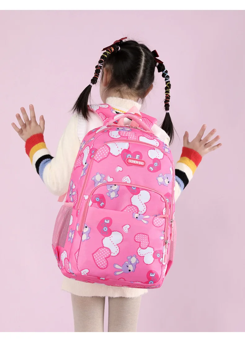 Niedlicher Kaninchen-Rucksack für Grund- und Mittelschüler, süßer Cartoon-Musterdruck, doppelte Umhängetaschen, Geschenke für Mädchen – Detail 17