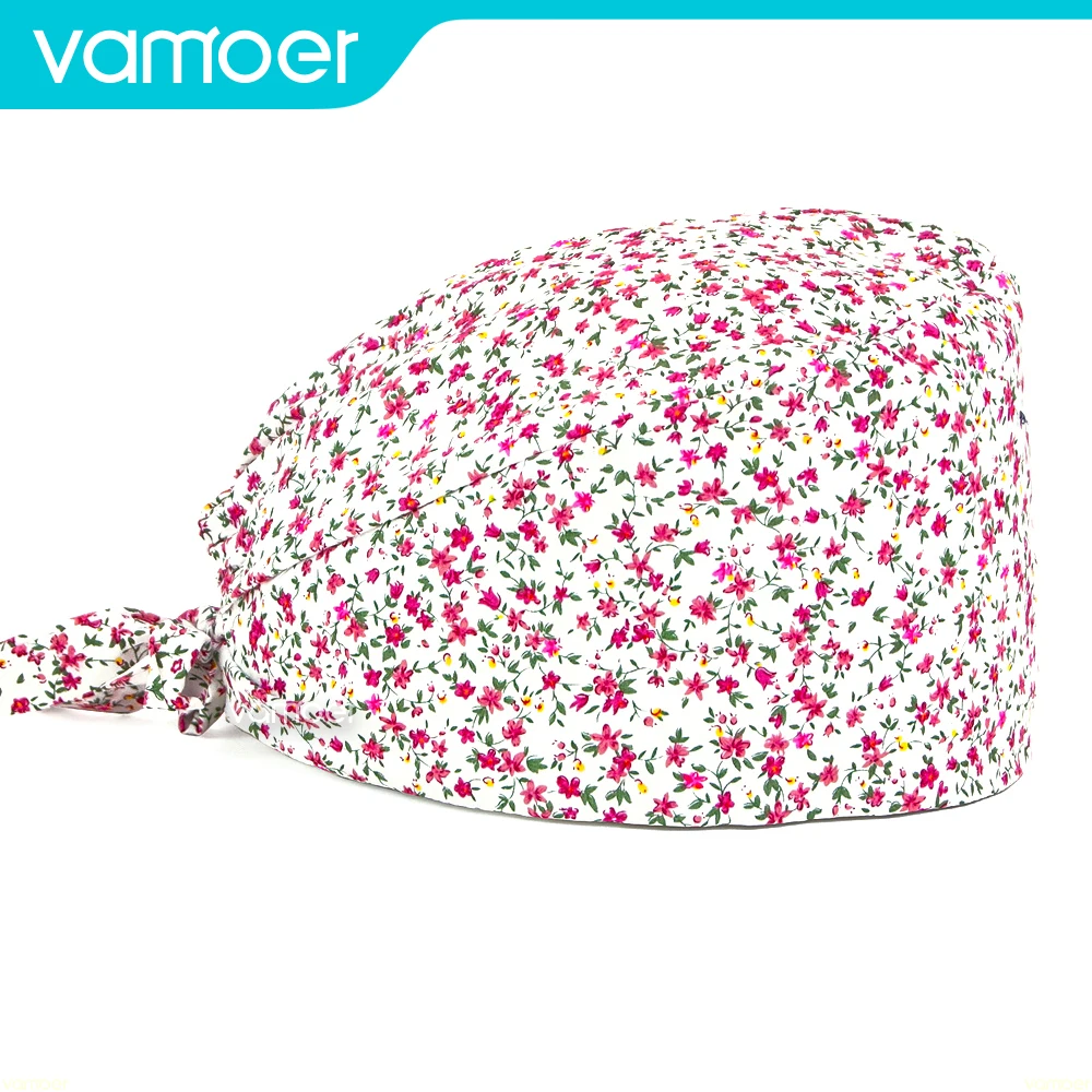 Flower printing Beauty salon cap Cartoon cotton surgical cap Dental lab Health service work for Women and Men Nurse hat