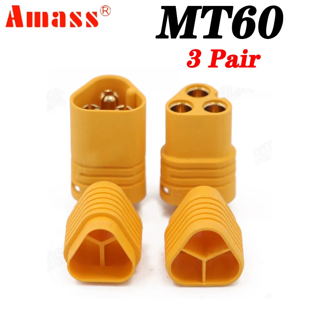 3 pair AMASS MT60 3.5mm 3 pole Bullet Connector Plug Set For RC ESC to