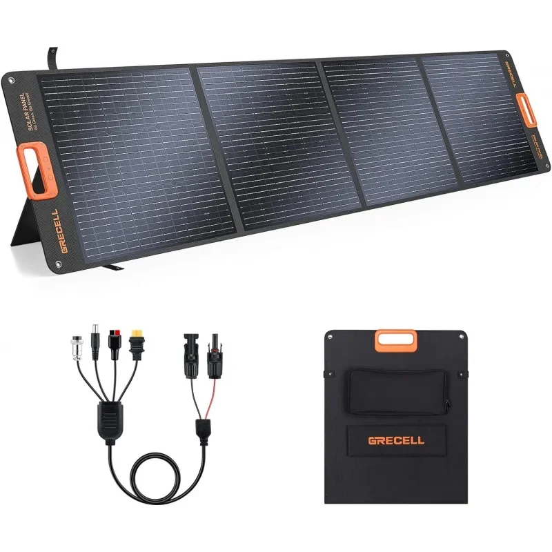 GRECELL 200W Portable Solar Panel for Power Station, Foldable Solar Charger w/ 4 Kickstands, IP65 Waterproof Panel Kit w/M