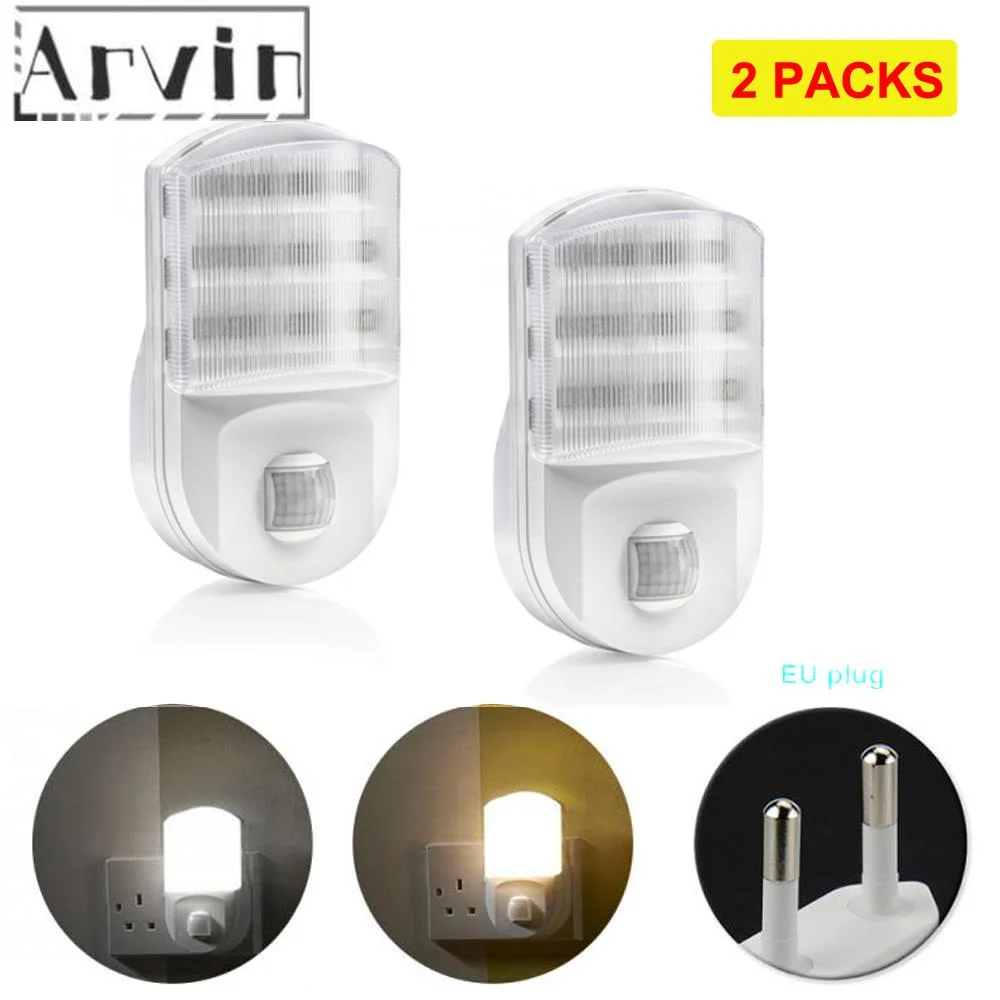

2 PACK Motion Sensor Night Light Potable 9 LED Closet Lights Plug Socket Power Supply Cabinet IR Infrared Motion Wall Lamp