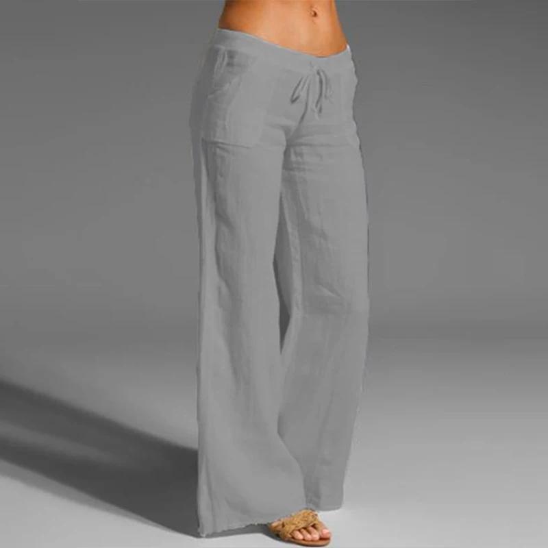 yoga pants Women's wide leg trousers High Waist Casual loose summer women's trousers 2022 Cotton linen drawstring trousers plus size capris Pants & Capris
