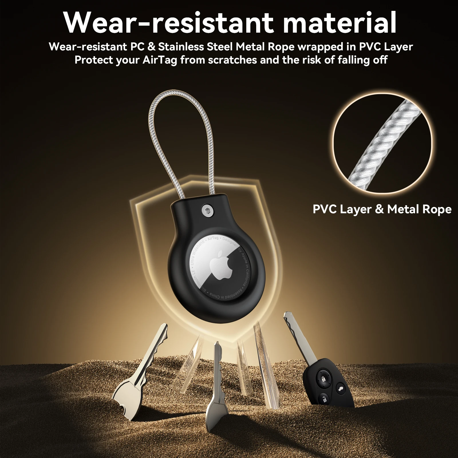 Premium 360° Protective AirTag Cover with Metal Keychain and Hex Wrench Kit