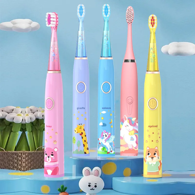 Spazzolino Elettrico Sonico Per Bambini Luce Led Colorata Con Testine Morbide Di Ricambio Spazzolino Ricaricabile Per Pulizia Profonda Orale