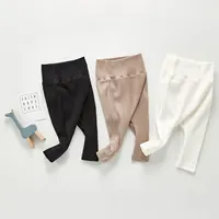 Spring And Autumn Newborn Infant Baby Boys And Girls Cotton Solid Color High Waisted Leggings Kids Fashion Baby Clothing 2
