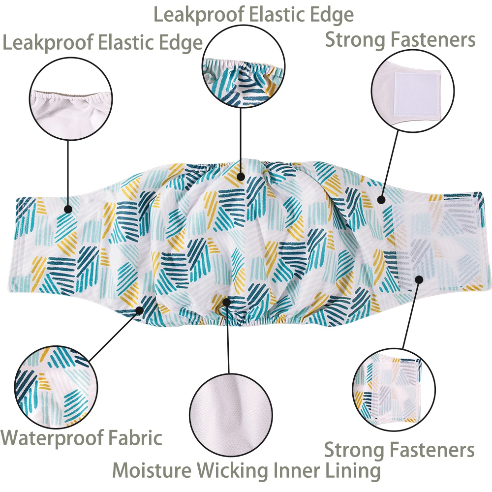 1pc Male Dog Diaper Waterproof Washable Cloth Nappies Anti-Side Leak Reusable Pet Doggy Underwear Pants for Male Dog Leash