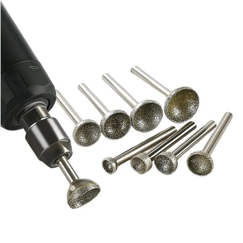 1 Stück Montierter Schleifkopf 10-25mm Kopfdurchmesser, sphärischer konkaver Kopf, grober Schleifbit für Jade, Bernstein, Stein, Bienenwachs
