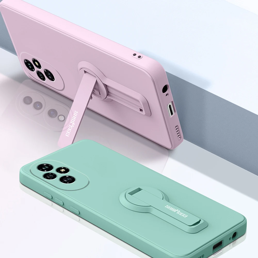 Liquid Silicone Protective Phone Case with Holder & Lanyard - Durable Back Cover