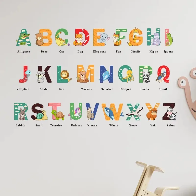 1pc 30*60cm Preschool Education Wall Sticker Cartoon Animal Letters  Kindergarten Decorative Mural Wall Sticker Wall Decoration