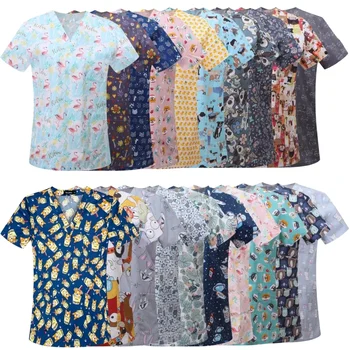 Abbigliamento infermieristico da donna stampa di alta qualità accessori superiori medici uniforme medica infermiera ospedaliera salone di bellezza scrub Top donna