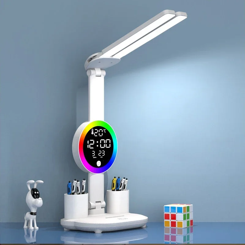 Led Table Lamp for Study Desk Lamp Reading Light Led Night Light with Fan Led Clock Dispaly Reading Desk Light - 2