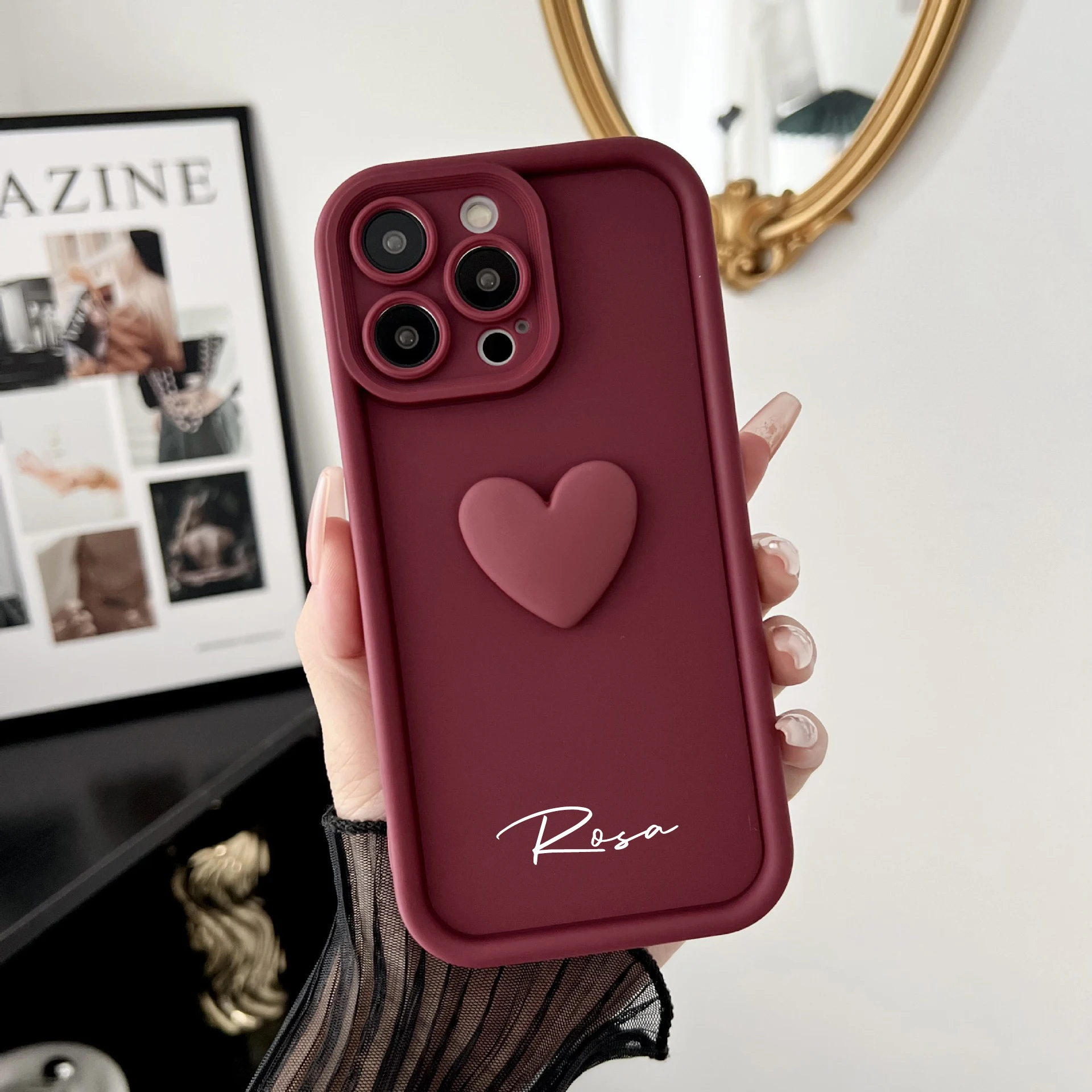 thumbnail image 1 of Bonita funda personalizada con nombre y corazón de amor para iPhone 16, 15, 14, 13, 12, 11 Pro Max, funda de silicona suave de lujo personalizada DIY 15 Pro Max, 1 of 5