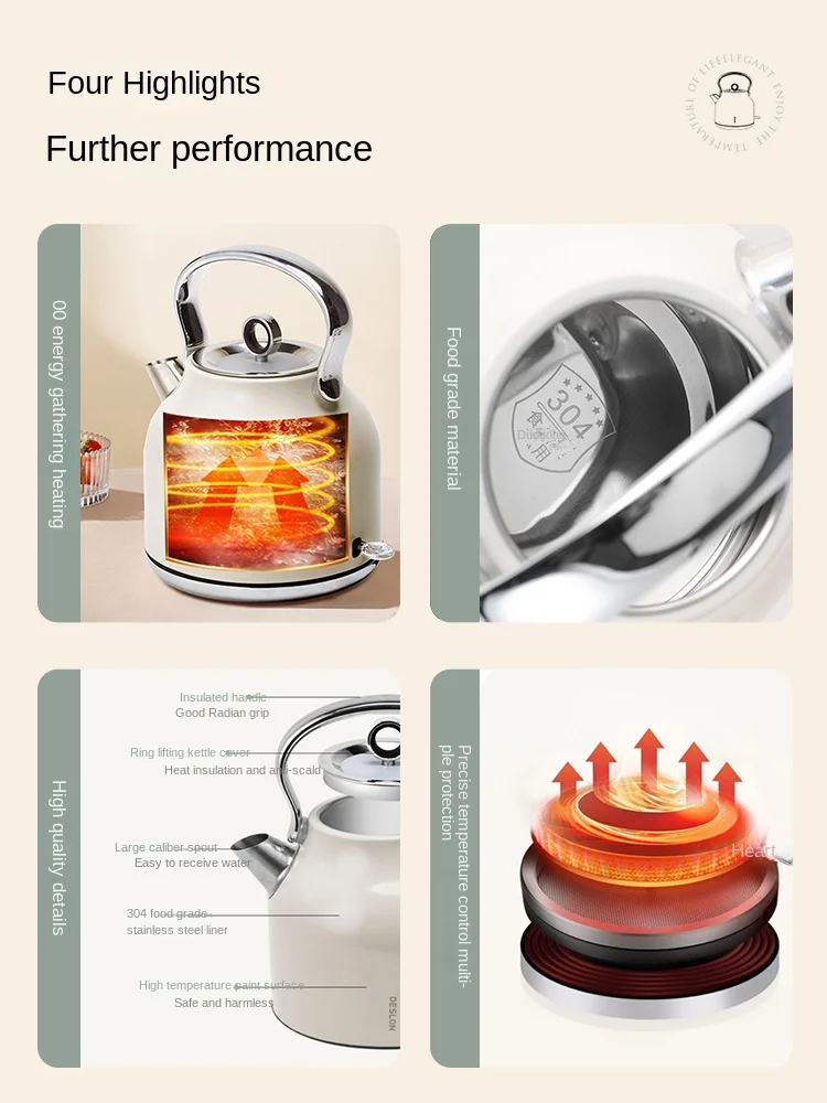 Stainless Steel 1700ML Electric Kettle Household Retro Water Boiling Kettle Fast Boiling Machine 220V 2