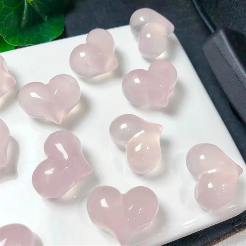 

5pcs Natural Rose Quartz Heart Cartoon Cute Carving Healing Blue Crystal Gemstone Fashion Jewelry Gift 24MM