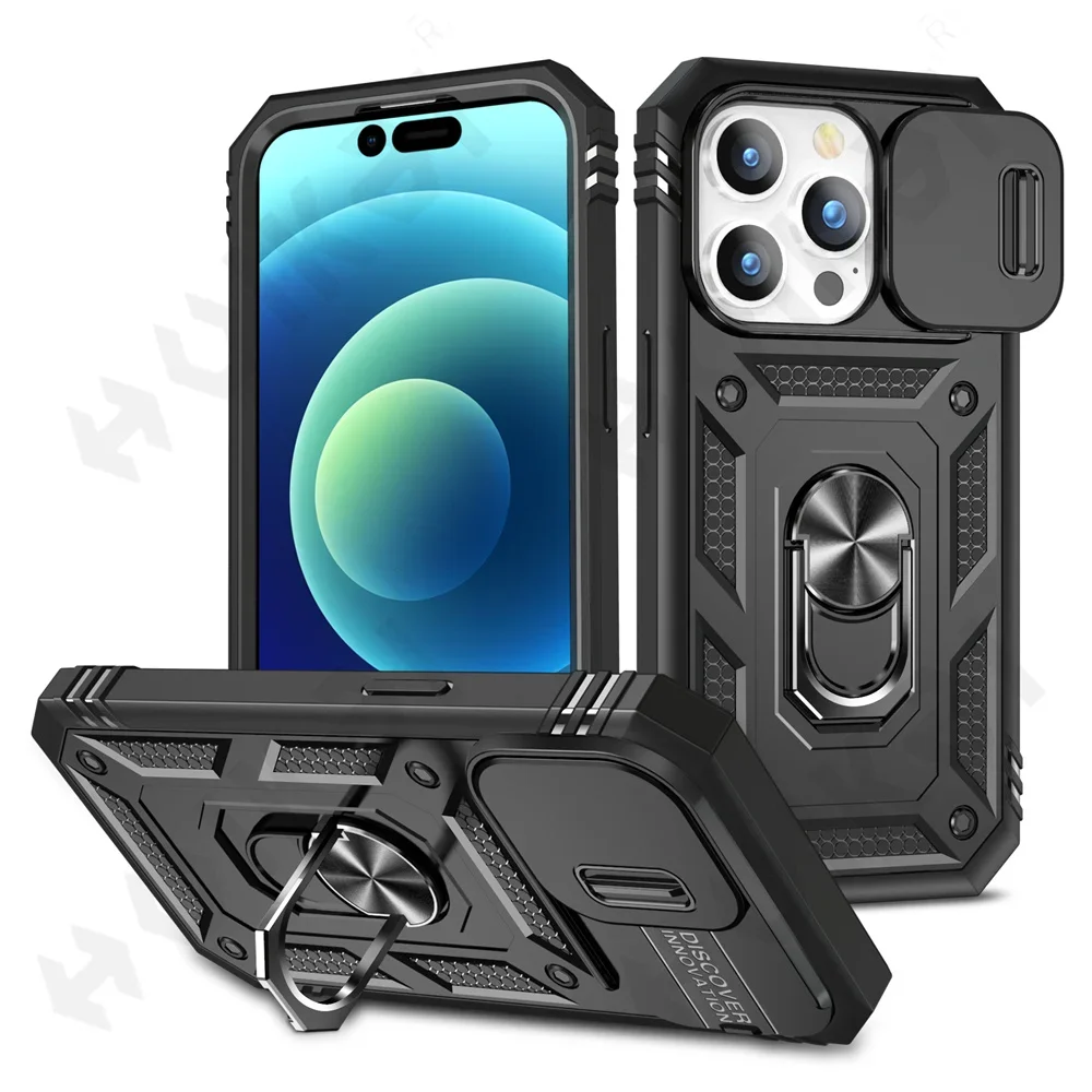 thumbnail image 1 of Funda protectora de cuerpo completo para teléfono móvil iPhone, carcasa resistente con anillo de protección y soporte para cámara, para modelos 15, 14, 13, 12, 11 Pro, XS Max, 8, 7 Plus, 2023, 1 of 5