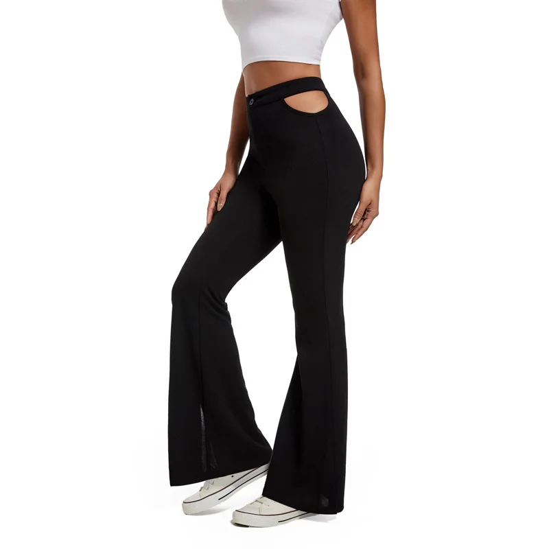 Women's Women's New Waist Hollow Micro Slit Casual Pants Solid Color Bell Bottoms Ropa De Mujer Barata Y Envío Gratis Ofertas