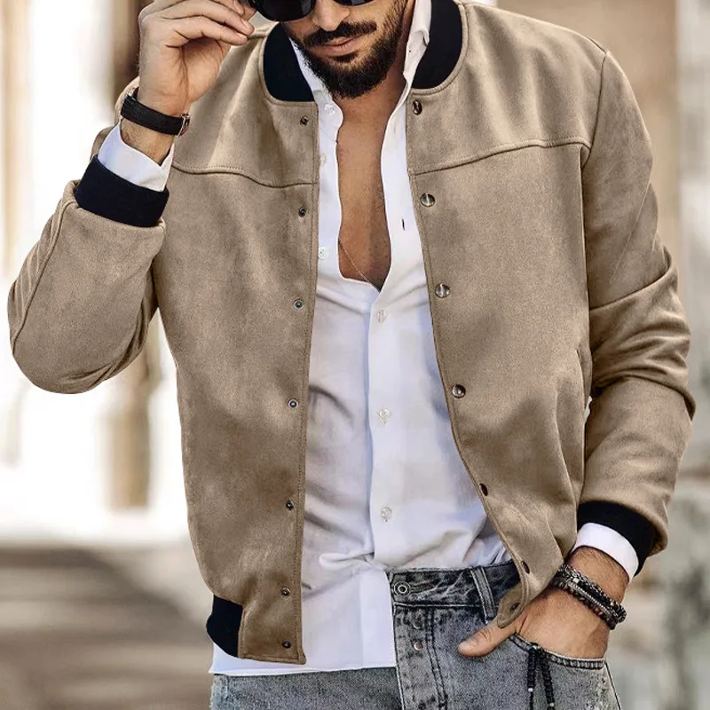 

Tailored LOGO2023 fall/winter suede stand up collar men's button-down cardigan jacket casual American jacket men jackets