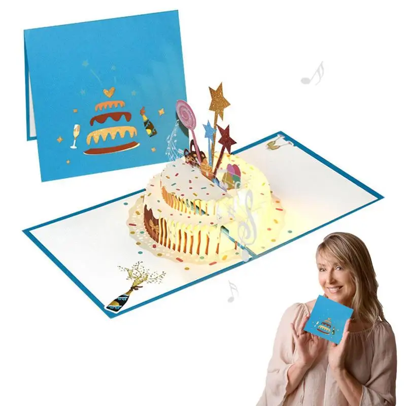 Happy Birthday Pop Up Cards Greeting Birthday Cake Cards For Kids Greeting Appearance Cards With Led Light For Women Men Kids