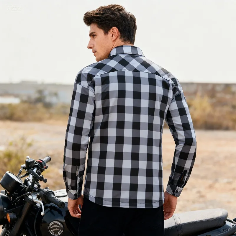 WOSAWE 겨울용 오토바이 재킷 남성 캐주얼 레트로 가을 따뜻한 오토바이 체크 셔츠 모토 라이딩 슈트 CE 보호 장비