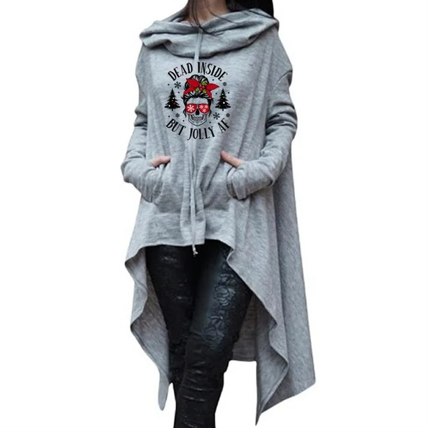 

Christmas Skull Autumn Winter Women Hoodies Long Sweatshirts Patchwork Fashion Female Pullovers Tops Causal Feminino Cloak Coats