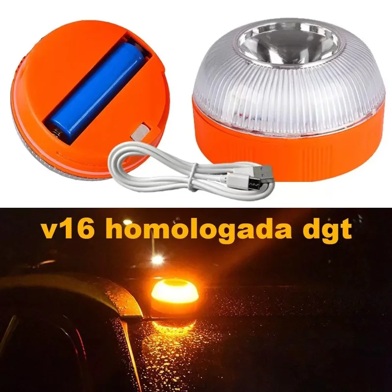 V16 LED Emergency Light Autonomous Signalling DGT Approved Flash Safety  Lamp Warning Amber White Strobe Road Accident Light - AliExpress