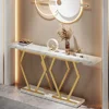 70.9 Inch Extra Long Sofa Table White and Gold Console Table with Faux Marble Tabletop,Modern Long Entryway Table Gold Frame 6