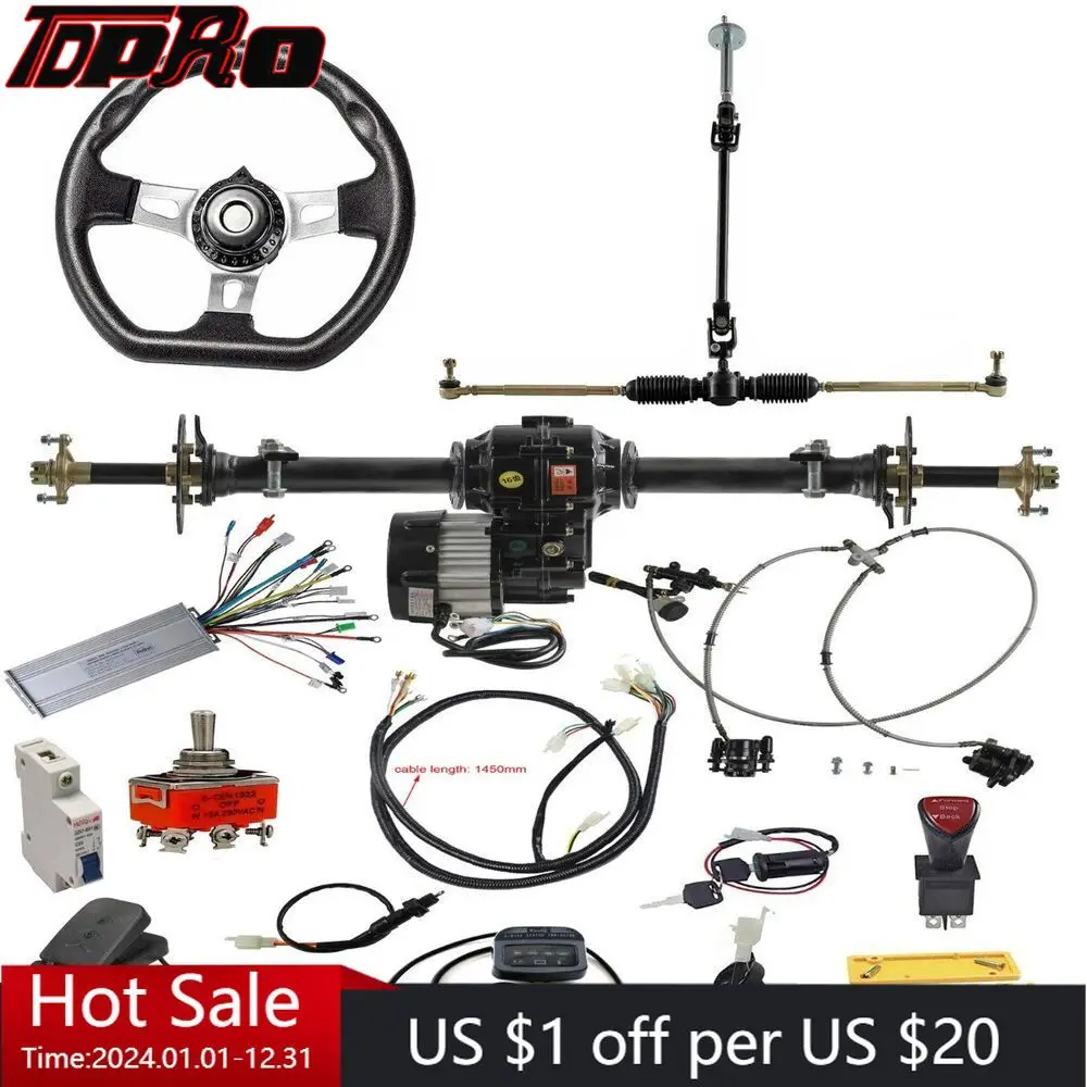 

TDPRO 40" Go Kart Rear Axle Kit+48V 1000W Electric Differential Motor+ Steering Assly quad accessories electric atv