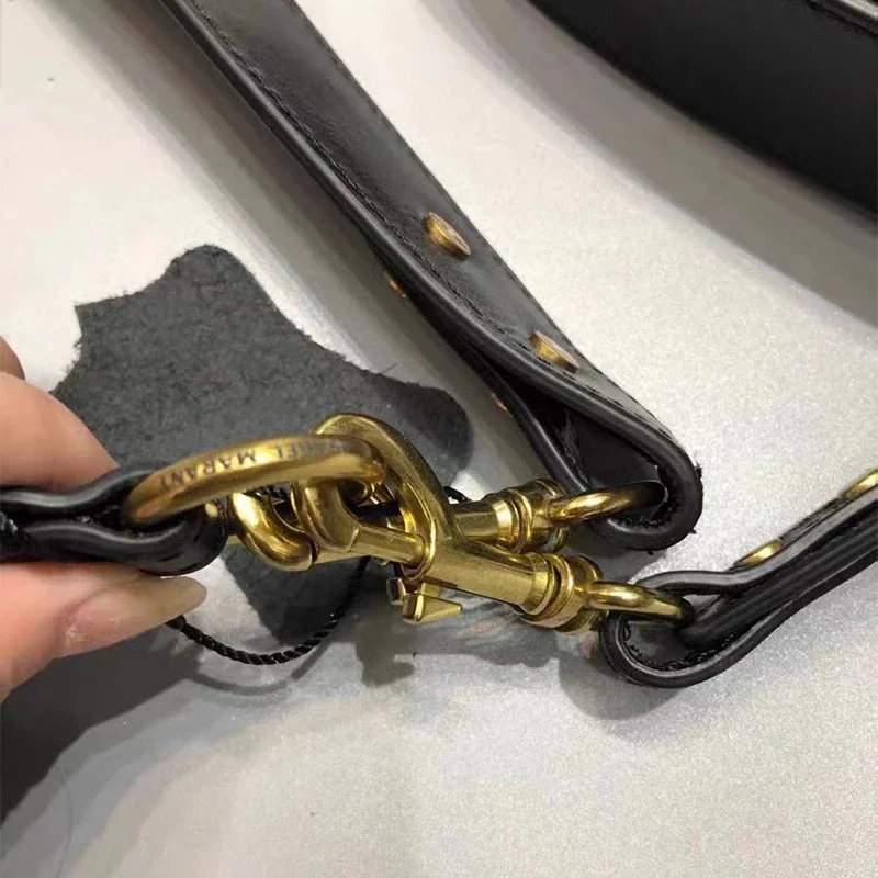 Retro Versatile Handbag Brown Black Cowhide Saddle Bag Rivet Decoration Adjustable Shoulder Trendy Strap  Zipper Shoulder Bag