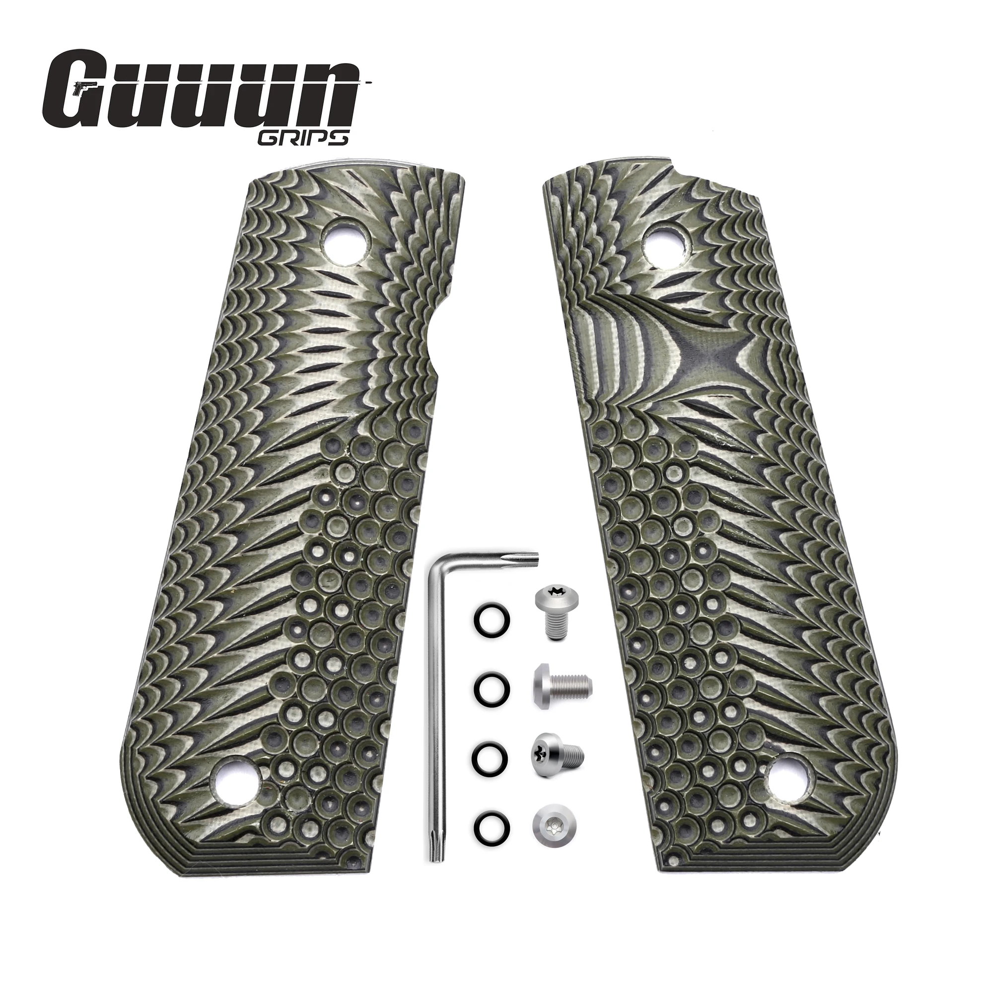 Guuun 1911 Grips G10, Full Size Government Grips, Eagle Wing Golf Texture