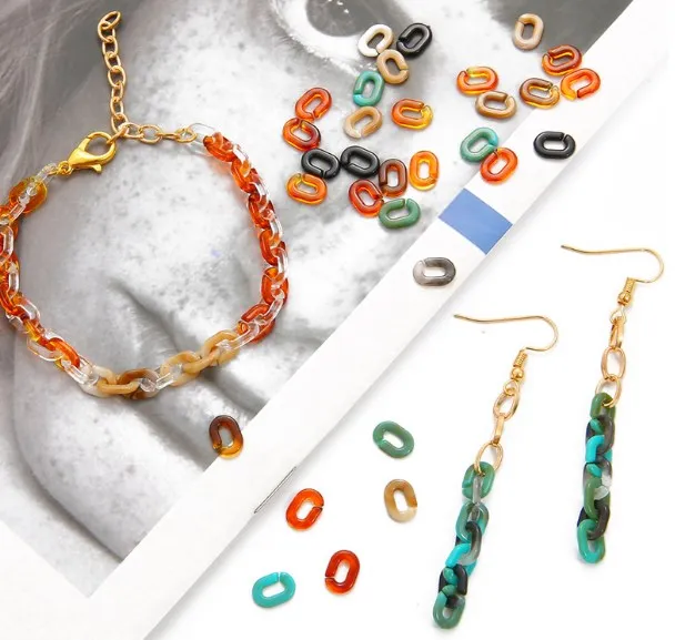 

9*6mm 100pcs Acrylic Flat Twist Oval Open Ring Beads Kit Connector link Chain For diy Necklace Bracelet Making