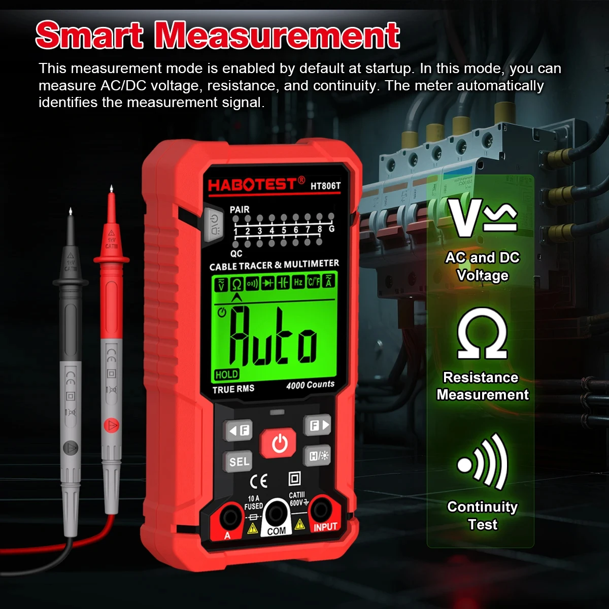 HABOTEST HT806TR 멀티미터 라인 파인더 2-in-1 네트워크 테스팅 지능형 디지털 고정밀 안티버닝 범용 미터