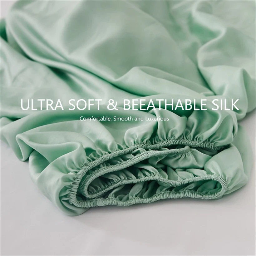Luxurious Mulberry Silk Fitted Bed Sheet with Elastic Bands Premium Smooth Mattress Cover Non Slip Machine Washable 140/160x200 4