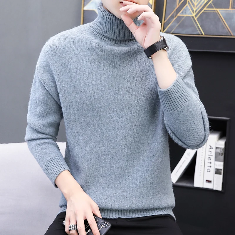 Men's 2023 Pullover High Collar Autumn and Winter Patchwork Solid Color Loose Casual Versatile Long Sleeved Knitted Sweater