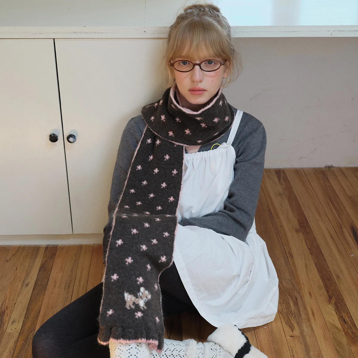 Women's Scarves Korean Cartoon Deer Floral Kawaii Sweet Versatile Cute Scarfs Thicked Warm High-quality Cashmere Knitted Scarfs - 2