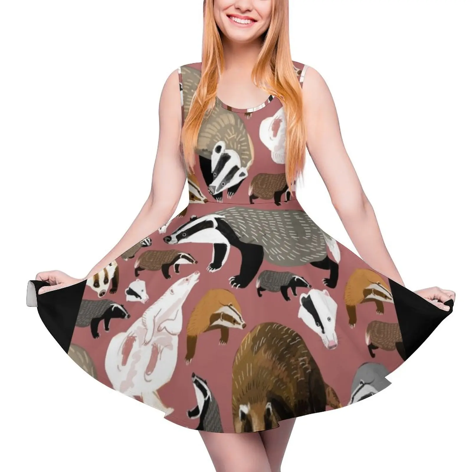 Eurasian badgers pattern Pink Sleeveless Dress Dress women prom clothes ceremony dresses