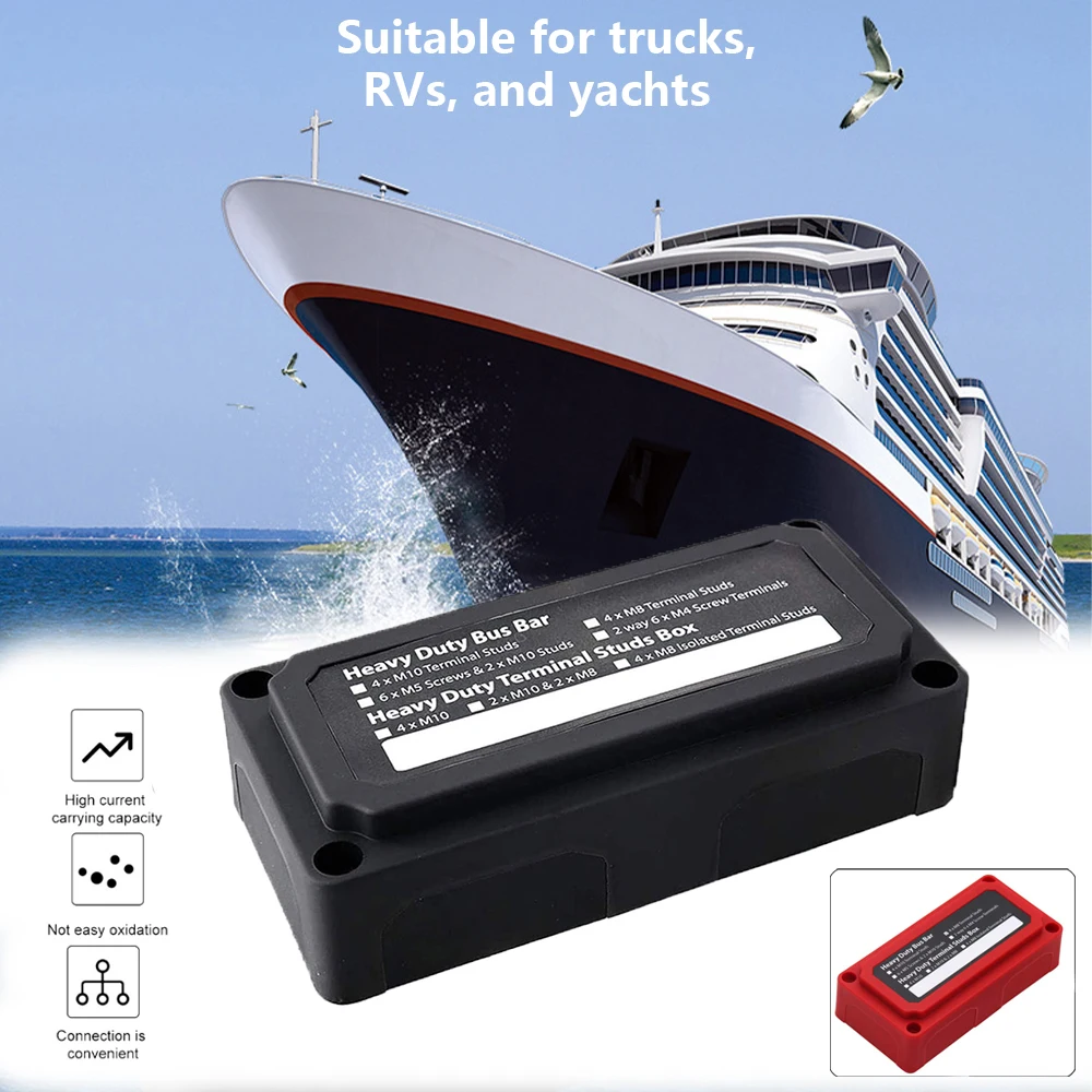 M8 Bus Bar Box Board 48V 300A 4 Vie Ad Alta Corrente Busbar Cable Organizer Box Boat Auto Max Connection Amplificatore Power Case Parts