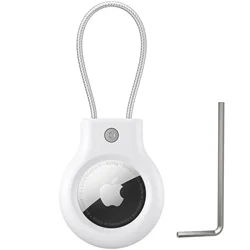Premium 360° Protective AirTag Cover with Metal Keychain and Hex Wrench Kit (White)