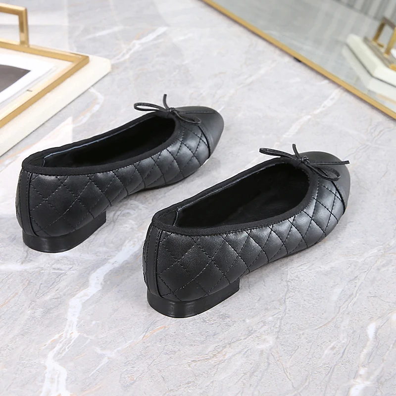 Women's Ballet Shoes Flat Round Toe Shallow Bow Woolen Leather women shoes women flats