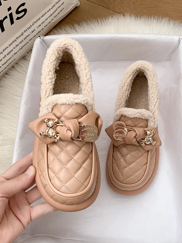 Round Toe Shoes Woman 2024 Autumn Slip-on Loafers Fur Casual Female Sneakers Shallow Mouth New Fall Slip On Winter Moccasin Soli