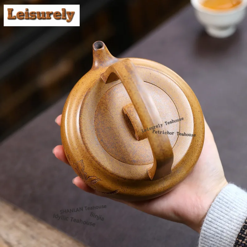 300ml Yixing Purple Clay Teapots Handmade Lifting Handle Pot Raw Ore Wood-fired Porcelain Mud Kettle With Strainer Zisha Tea Set