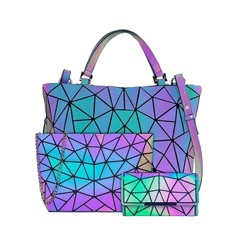 Borsa Luminosa Geometrica per Donne 2021, Set di Borse a Spalla Trapuntate, Tote Pieghevoli, Sac à Main Femme, Borsette, Bolsa Feminina