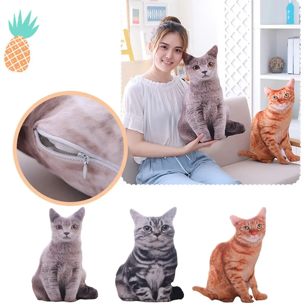 Plush Realistic 3D Cat Doll Cartoon Stuffed Simulation Cat Plushie Pillow Kawaii Soft Plush Animals Toy Cushion for Kids Girls 5