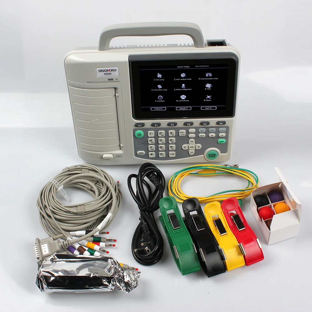 SE608 6 Channel ECG Machine Electrocardiograph 10 inch Folding Color LCD Display EKG Monitor with SD Card and Printer Software