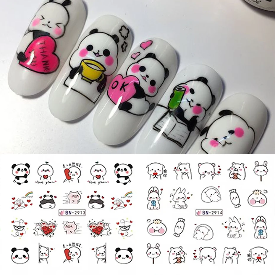 Nail Sticker Set Cartoon Dinosaur Water Decal Nail Art Panda Rabbit Puppy Animal Slider for Decoration Foils Tattoo 12 pcs nail stickers nail art decoration nail decals nail art tools