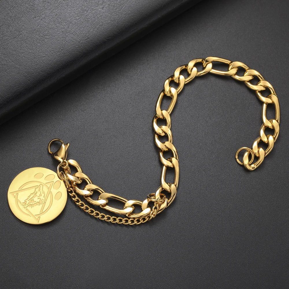 Dawapara Tier Wolf Klaue Therian Symbol Armband Figaro Kette 21 cm Männer Armband Schutz Amulett Edelstahl Schmuck – Detail 19