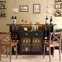 Bar Table Cabinet with LED & Drawer, Mini Liquor Bar with 8-Tier Storage & Stemware Holder, Wine Alcohol Bar Stand, Customized 4